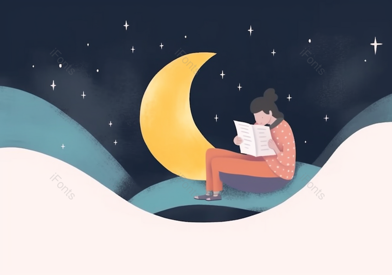 一女子坐在月亮上看书插画,插画/手绘图,插画/手绘图库,插画/手绘图下载,插画/手绘